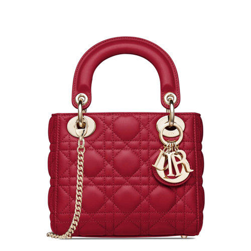 DIOR/迪奥 LadyDior新款女士三格藤格纹羊皮金链手提单肩包M0505OCAL_M42R