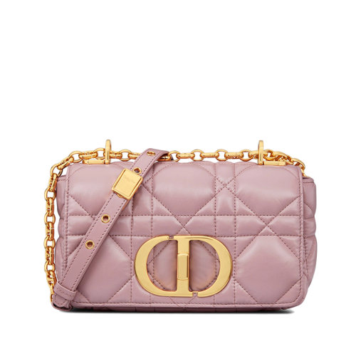 DIOR/迪奥 22新款CARO系列 女士小号复古粉色超大藤格纹牛皮革旋钮式“CD”扣翻盖开合单肩斜挎包M9241UNGK_M77P