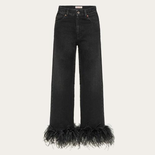  VALENTINO华伦天奴 22年秋冬 女士 牛仔裤 JEAN EN DENIM BRODé DE PLUMES 1B3DD14C79W0NO