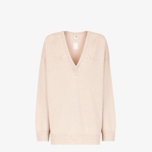  FENDI芬迪 22年秋冬 女士 针织衫 粉红色羊绒毛衣 FZX698AHE6F1ENM