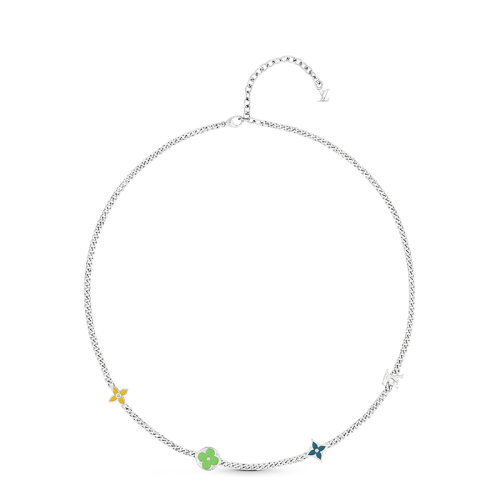 Louis Vuitton/路易威登 22春夏新款LV SUNRISE系列 银色金属饰黄绿蓝徽标花卉项链M00652