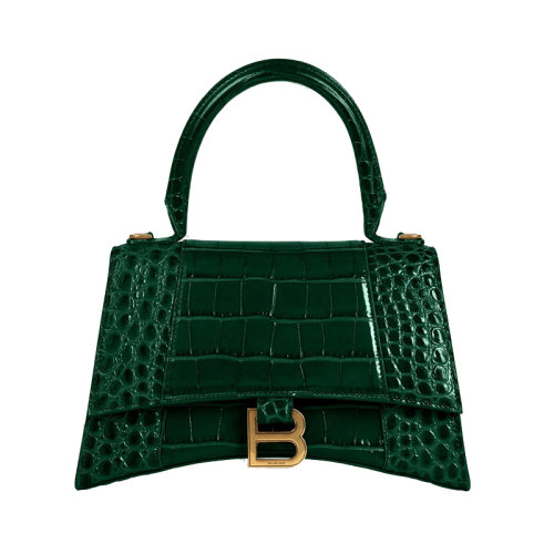 Balenciaga/巴黎世家   深绿色鳄鱼压纹闪亮小牛皮沙漏小号单肩手提包5935461LRGM3011