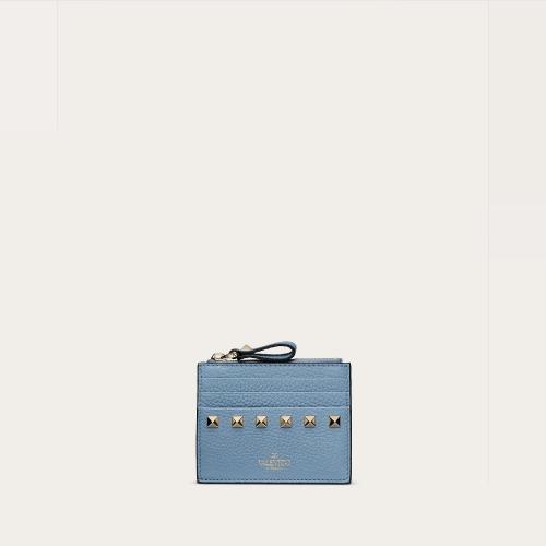  VALENTINO华伦天奴 22年秋冬 女士 卡包 PORTE-CARTES ROCKSTUD ZIPPé EN VEAU GRAINé 1W2P0