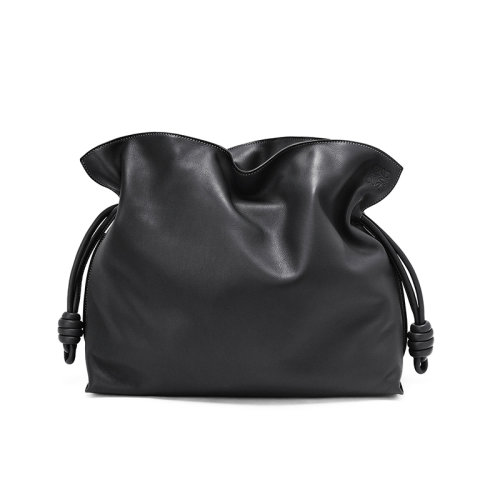  LOEWE/罗意威 22新款Flamenco系列 女士大号复古黑色纳帕牛皮革拉绳收紧单肩手提包A411FL1X01-1100