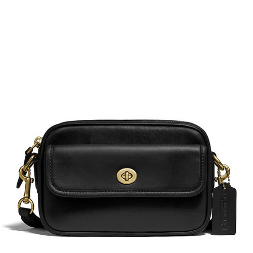 COACH/蔻驰 女士黑色皮革拉链开合纽扣装饰可拆卸肩带斜挎包单肩包手拿包腰包女包 3640B4BK