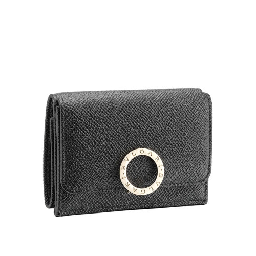 BVLGARI/宝格丽  BVLGARI BVLGARI系列 女士黑色粒面小牛皮徽标扣三折钱包288648
