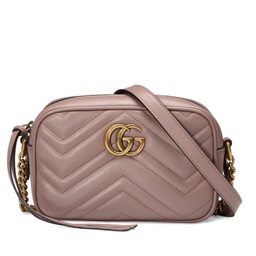 GUCCI/古驰 迷你GG Marmont女士裸色牛皮波浪纹双G斜跨单肩包 448065 DTD1T 5729