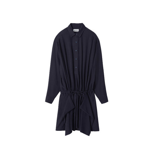 KENZO/高田贤三 凯卓女装 女士深蓝色时尚荷叶边长袖衬衫裙连衣裙 FA62RO0085AF.76