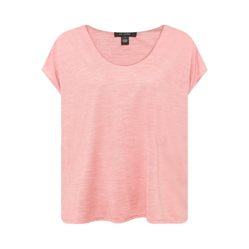 St. John/盛蔷 粉色春夏季真丝宽松短款圆领女士短袖T恤K50W052