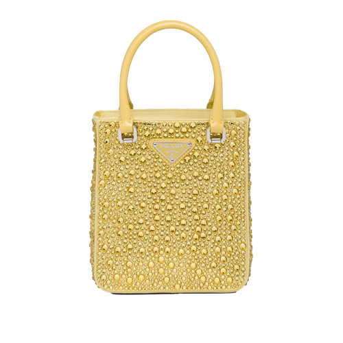 PRADA/普拉达 22新款 女士黄色水晶缎面皮革手柄拆卸调节肩带珐琅徽标手提单肩斜挎包1BA331_2AWL_F068X_V_OOO