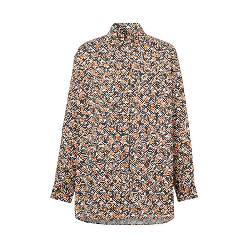 BURBERRY/博柏利 22年春夏新款 女士白色/米色桑蚕丝老花印花宽松长袖衬衫80572141