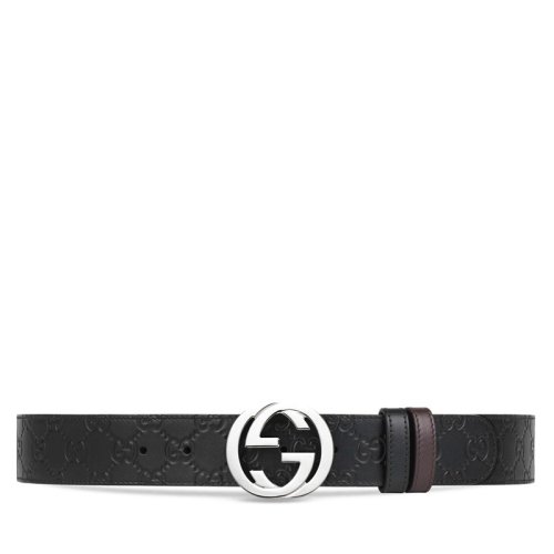 GUCCI/古驰 经典款Signature男士双面黑棕皮革银色双G扣腰带 ?473030CWCWN1070