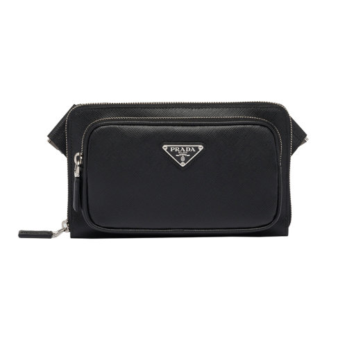 PRADA/普拉达 22新款 男士黑色saffiano皮革调节编织肩带珐琅徽标拉链开合单肩包2VH156_9Z2_F0002_V_OOO