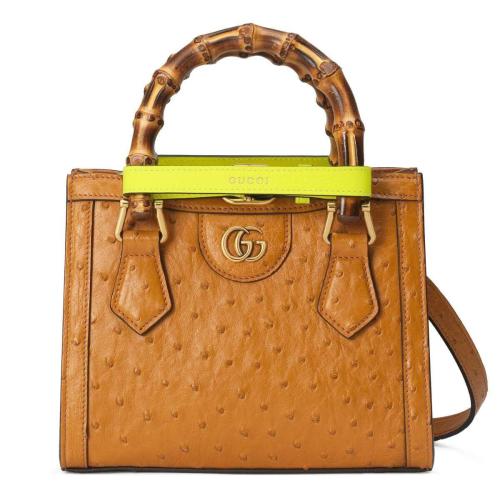  GUCCI古驰 22年秋冬 女士 Gucci Diana竹节迷你鸵鸟皮托特包 655661 EY0KT 7787