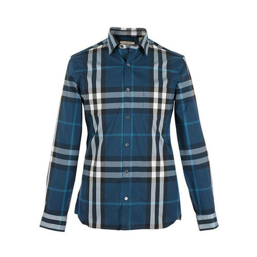 BURBERRY/博柏利 男士蓝色格纹棉质长袖衬衫 4005823