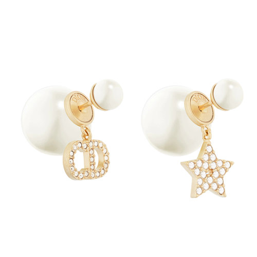 DIOR/迪奥 22新款DIOR TRIBALES系列 女士白色饰CD字母徽标星星吊饰圆珠镶嵌珍珠耳环耳钉E1038TRICY_D03S