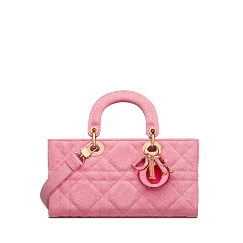 DIOR/迪奥 22新款LADY D-JOY系列 女士亮粉色小羊皮藤格纹配金扣单肩斜挎手提戴妃包M0540WTJA_M929