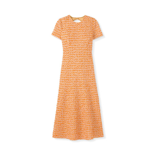 St.John/盛蔷21早秋橙色粗花呢露背针织女士连衣裙K1240G1