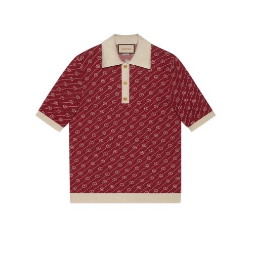  GUCCI古驰 22年秋冬 男士 GG斜条纹真丝Polo衫式毛衣 655100 XKBWA 6064