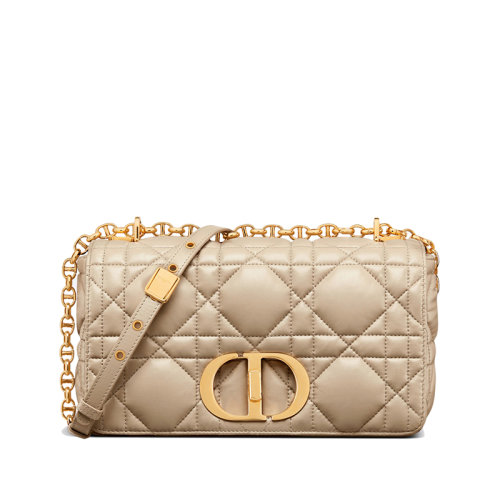 DIOR/迪奥 22新款CARO系列 女士中号自然色超大藤格纹牛皮革翻盖开合搭配旋钮式扣环单肩斜挎包M9242UNGK_M116
