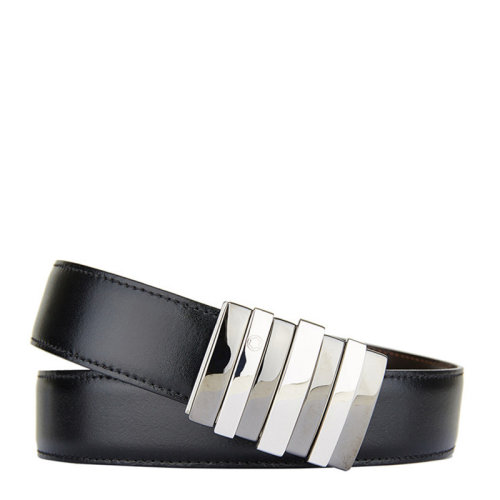 MontBlanc/万宝龙 当代系列 男士双面牛皮三环式镀铬平滑板扣皮带腰带可裁剪 黑色/咖色 103427