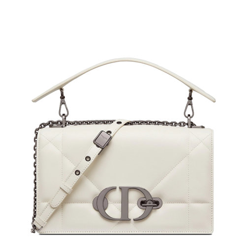 DIOR/迪奥 22新款30Montaigne系列 女士白色小羊皮饰Maxicanage 图案金属CD黑银扣拆卸提手调节肩带斜挎包M9215BNNA_M030