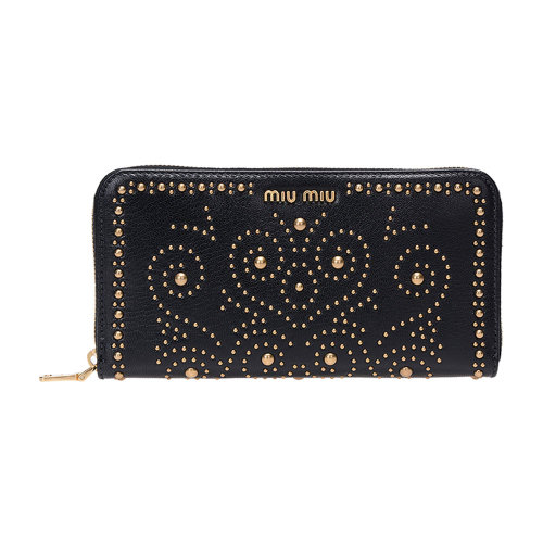 MiuMiu/缪缪 女士山羊皮铆钉装饰长款钱夹 5ML506 2EOR