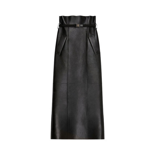 Givenchy/纪梵希 22年秋冬新款 女士黑色柔软羊皮革长款裹身裙BW40ML610N-001