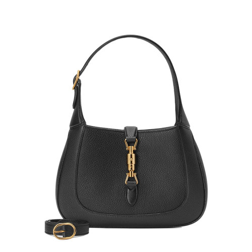 GUCCI/古驰 22春夏新款Jackie 1961系列 女士小号黑色皮革金扣单肩斜挎腋下包手提包636709AZB0G1000