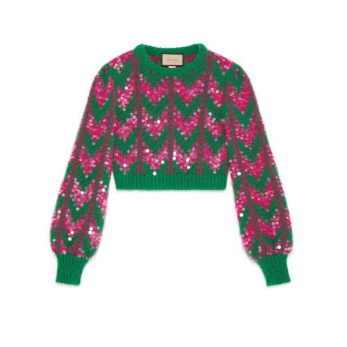  GUCCI古驰 22年秋冬 女士 V型羊毛亮片毛衣 713233 XKCMS 3297