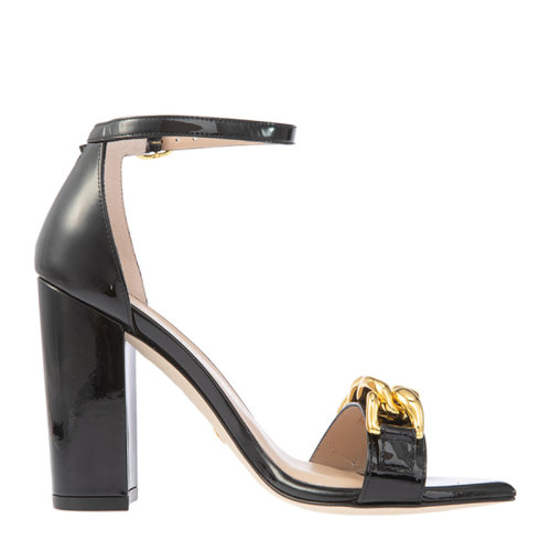 Stuart Weitzman/斯图尔特韦茨曼 女士 鞋靴 黑色粗跟露趾金属扣装饰高跟凉鞋 女士高跟凉鞋