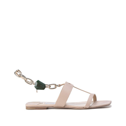 Jimmy Choo/周仰杰【22春夏新款】女士皮革脚链缀饰斜方头平底凉鞋 REED FLAT BAX