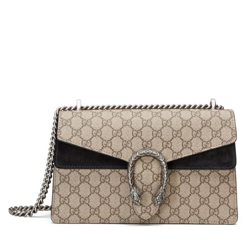 GUCCI/古驰 Dionysus女士小号棕色帆布黑色麂皮链条单肩酒神包 400249 KHNRN 9769