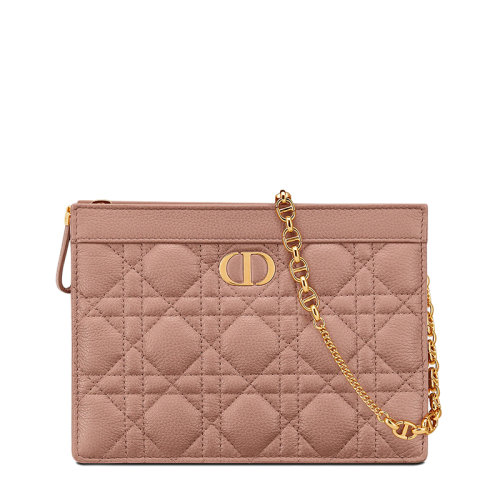 DIOR/迪奥 CARO系列 女士绯红色柔软牛皮革藤格纹细长款单肩斜挎链条手拿包S5106UWHC_M50P