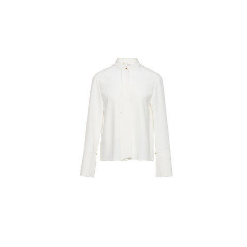 HUI/卉 女士长袖衬衫20秋季新品茶白色衬衫真丝飘带设计