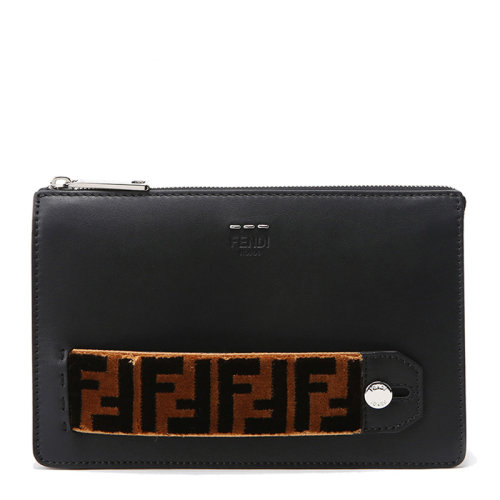 FENDI/芬迪 男士黑色牛皮侧面FF印花手柄拉链开合钱夹钱包手拿包男包 7VA350-A0VU-F0W4L