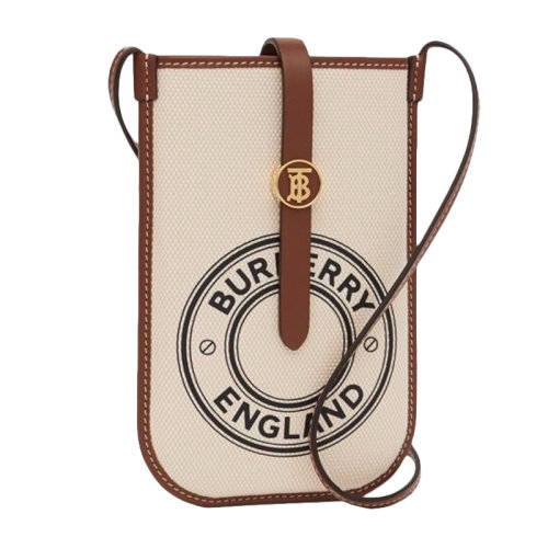 BURBERRY/博柏利 女士白棕拼色帆布配皮圆形字母徽标图案斜挎包单肩包手机包女包 802660