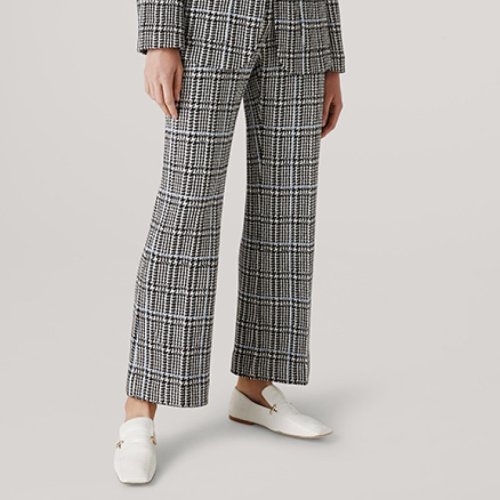 St.John/盛蔷黑白羊毛格子呢阔腿西装长裤女士休闲裤K811091