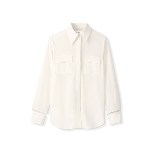 St.John/盛蔷21早秋女士长袖衬衫知性翻领真丝衬衫K914C51