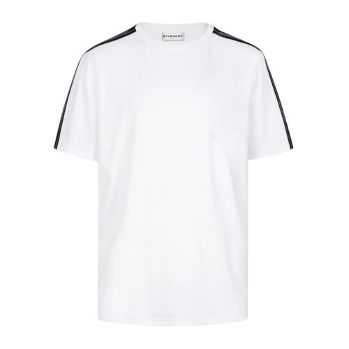 Givenchy/纪梵希 男士白色棉质经典字母徽标饰带圆领短袖上衣T恤 BM70UJ3002-100