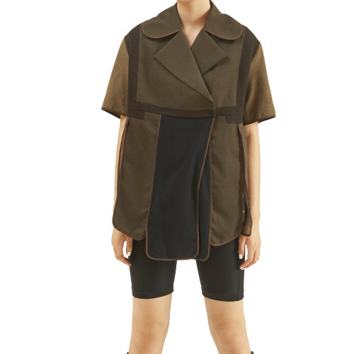 19年秋冬款nisiss/怡夕短款落肩拼接开衩短袖风衣女士风衣n122ad02