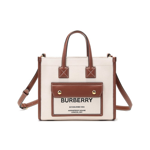 BURBERRY/博柏利女款织物/配皮Freya手提单肩斜挎包托特包 80441431