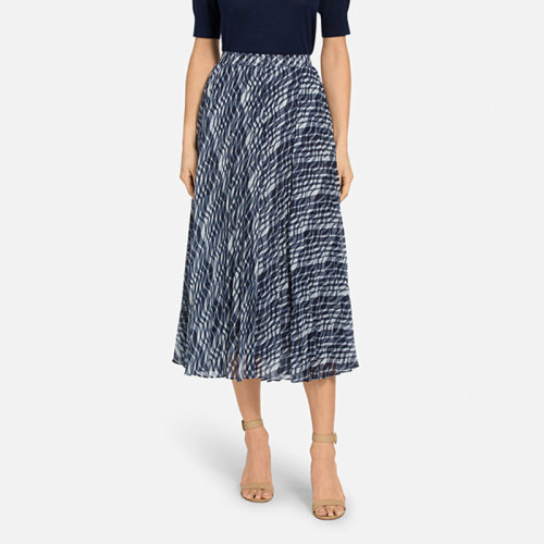 St.John/盛蔷格子印花雪纺纱裙中长款女士半身裙K710WB2