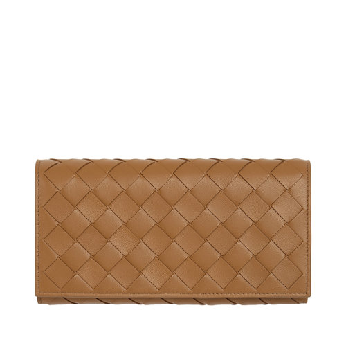 Bottega Veneta/葆蝶家 22春夏新款 女士焦糖色Intrecciato编织皮革按扣开合翻盖钱包666935VCPP39830