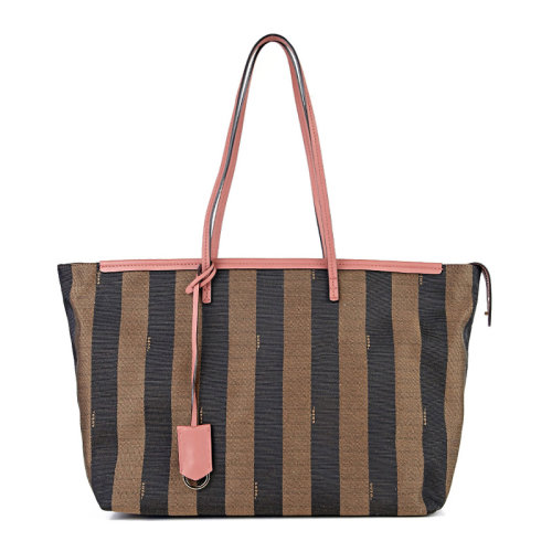 Fendi/芬迪 女士织物配皮经典条纹大号手提包单肩包