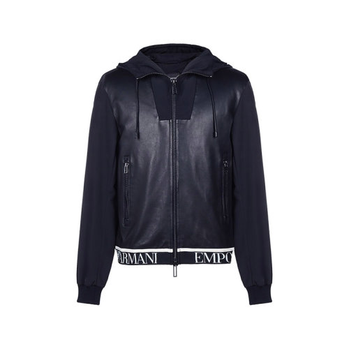 Emporio Armani/安普里奥阿玛尼 男士皮衣 男士羊皮革/聚酯纤维连帽皮衣夹克外套 91B61P 91P61