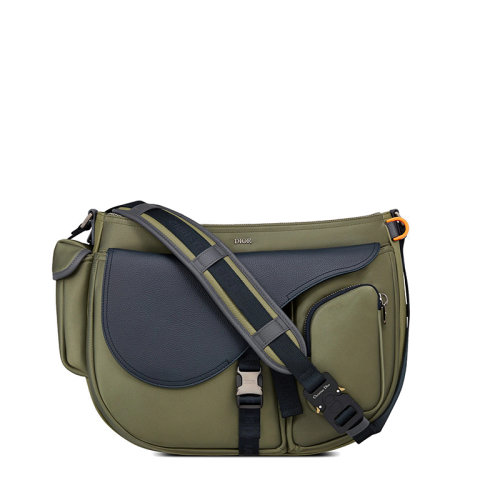 DIOR/迪奥 SADDLE系列 SACAI联名男士橄榄色科技面料和粒面小牛皮单肩斜挎马鞍包1ADHO029USH_H15E