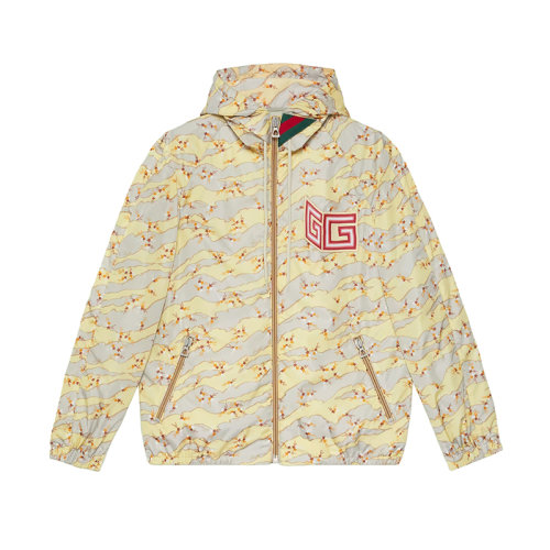 GUCCI/古驰 22年秋冬新款 Lovelight系列 男士灰色/黄色尼龙面料彗星印花连帽夹克外套703189ZAKIJ1074