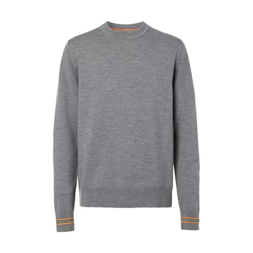 BURBERRY/博柏利      男士中调麻灰标志性条纹装饰羊毛针织衫毛衣80332031