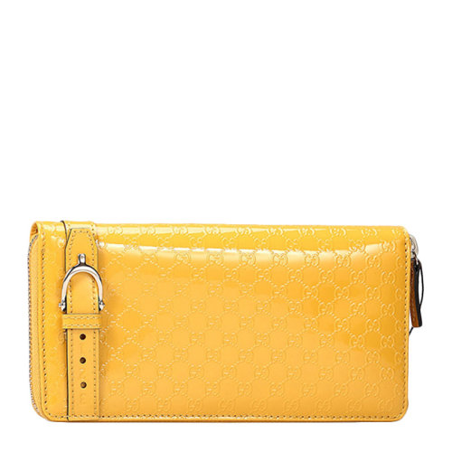 GUCCI/古驰 女士黄色牛皮经典双G字母徽标压花装饰长款钱夹钱包卡包手拿包女包 309754-AV13G-7011